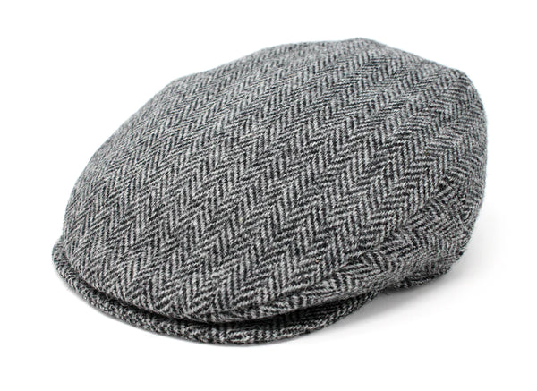 Hanna Hats Tweed Donegal Touring Cap- Black and White Herringbone