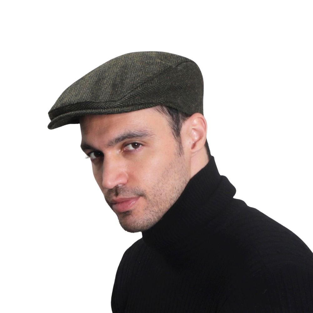 Boru Traditional Tweed Flat Cap - Green Herringbone