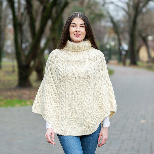 Cable Cowlneck Poncho - The Celtic Gift Store - 
