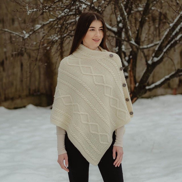 Cable Knit Cowl Neck Poncho - The Celtic Gift Store - 