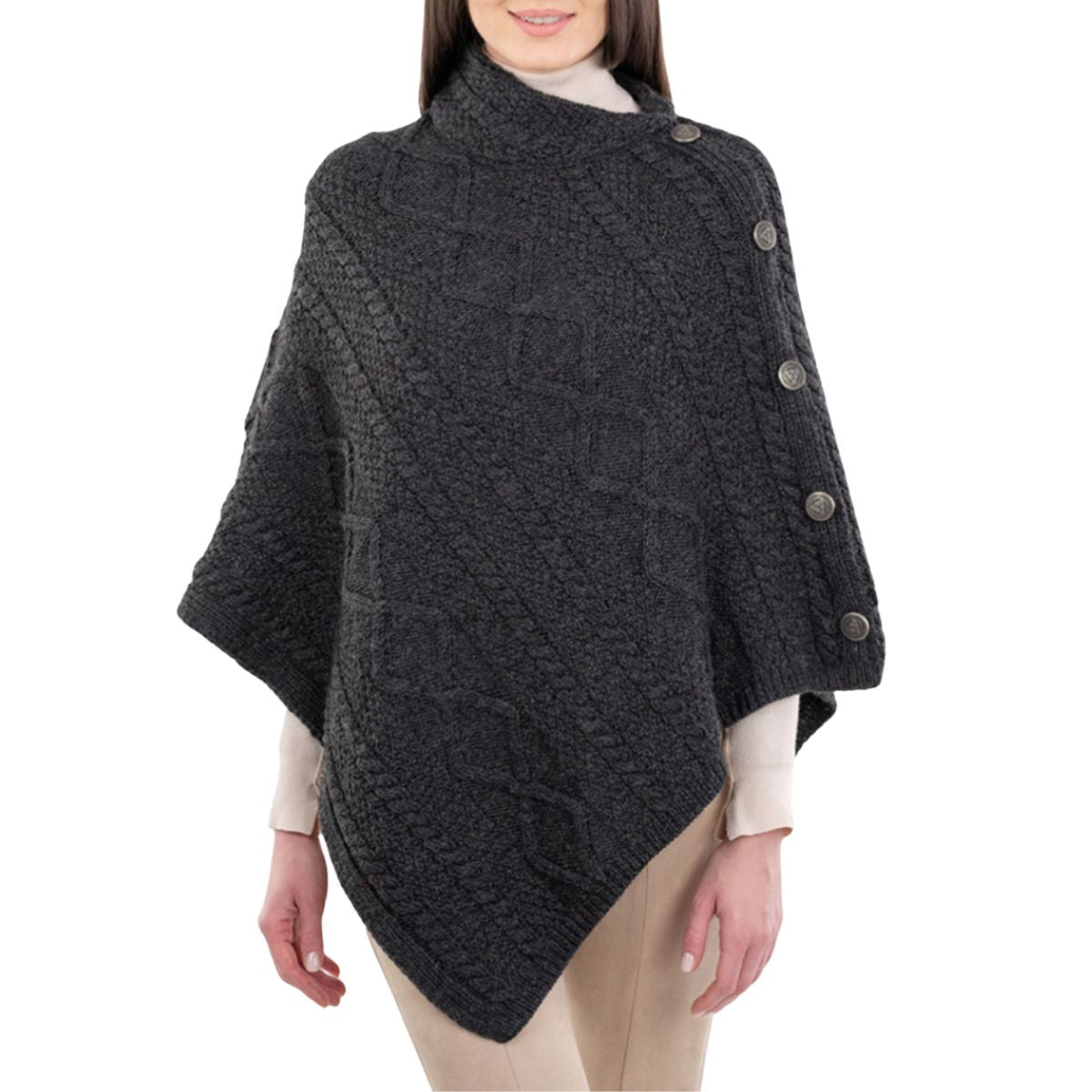 Cable Knit Cowl Neck Poncho