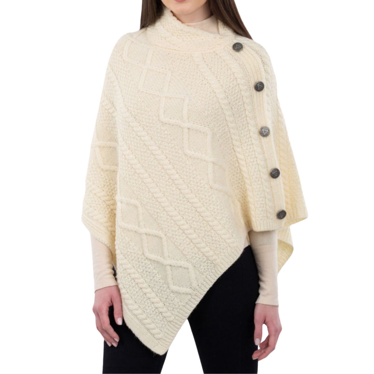 Cable Knit Cowl Neck Poncho