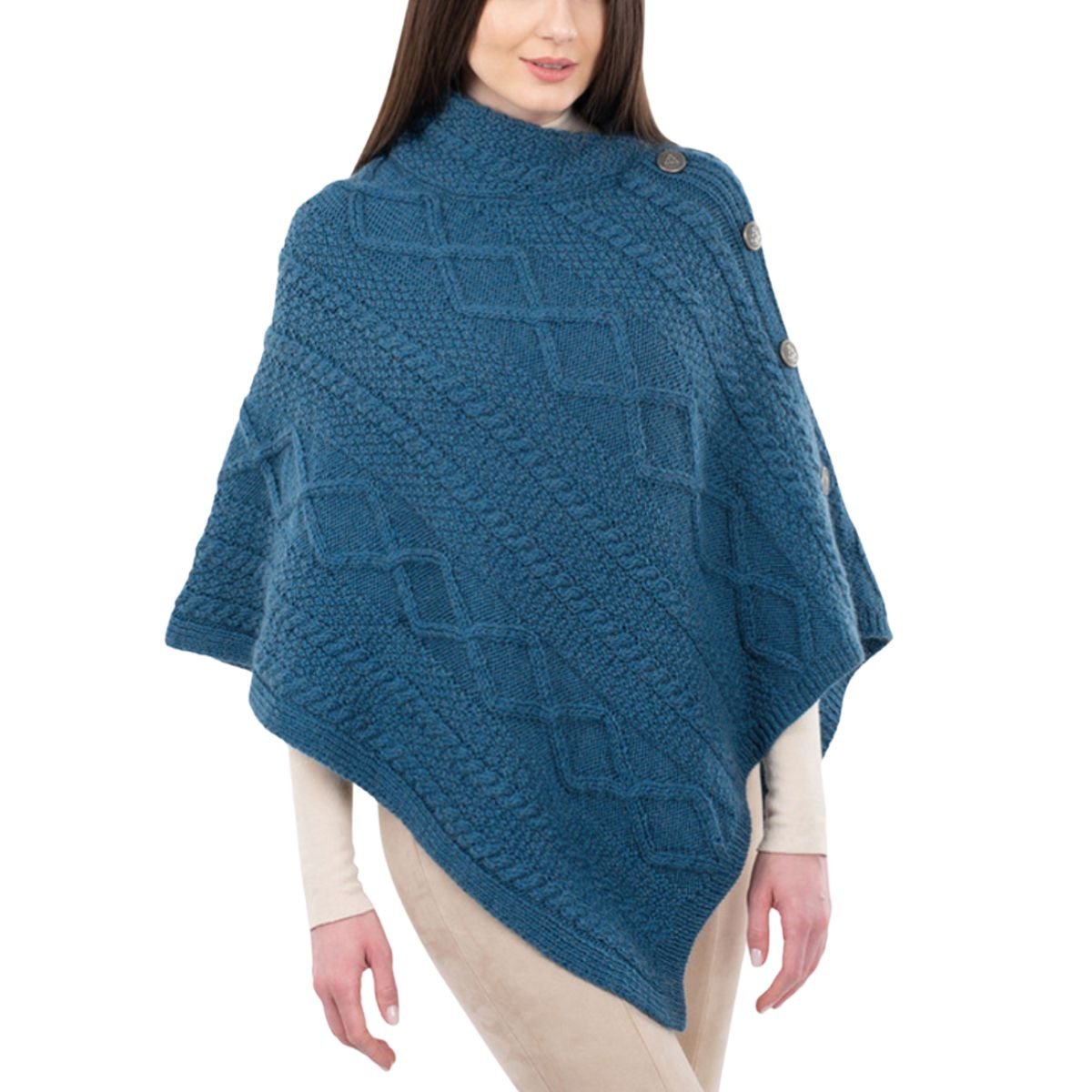 Cable Knit Cowl Neck Poncho