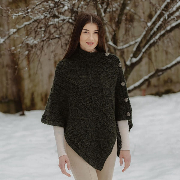 Cable Knit Cowl Neck Poncho - The Celtic Gift Store - 