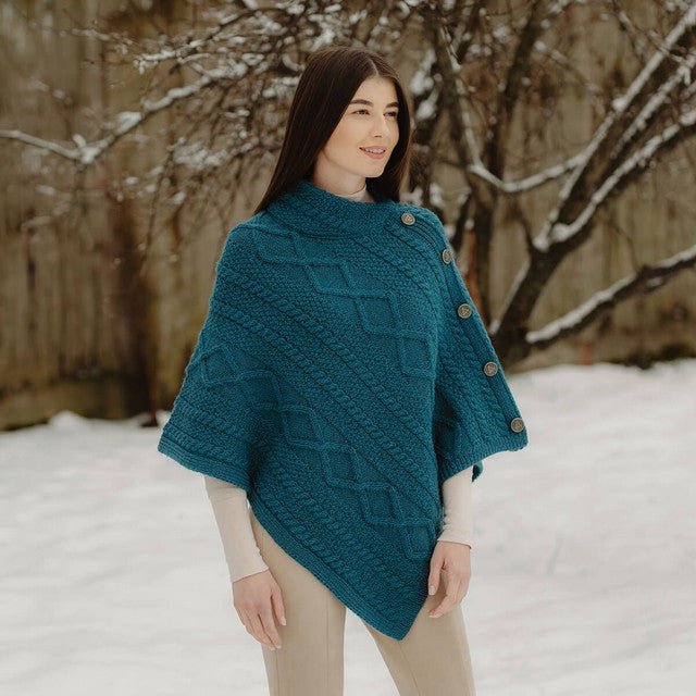 Cable Knit Cowl Neck Poncho - The Celtic Gift Store - 