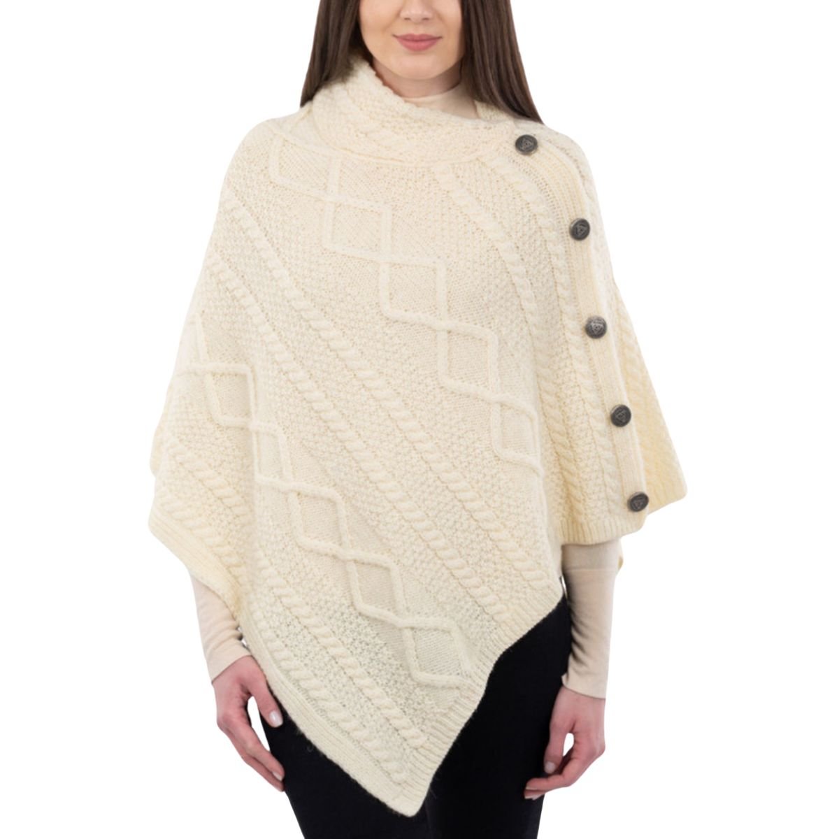 Cable Knit Cowl Neck Poncho