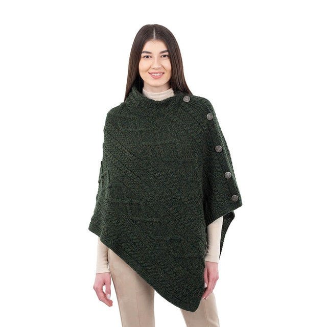 Cable Knit Cowl Neck Poncho - The Celtic Gift Store - 
