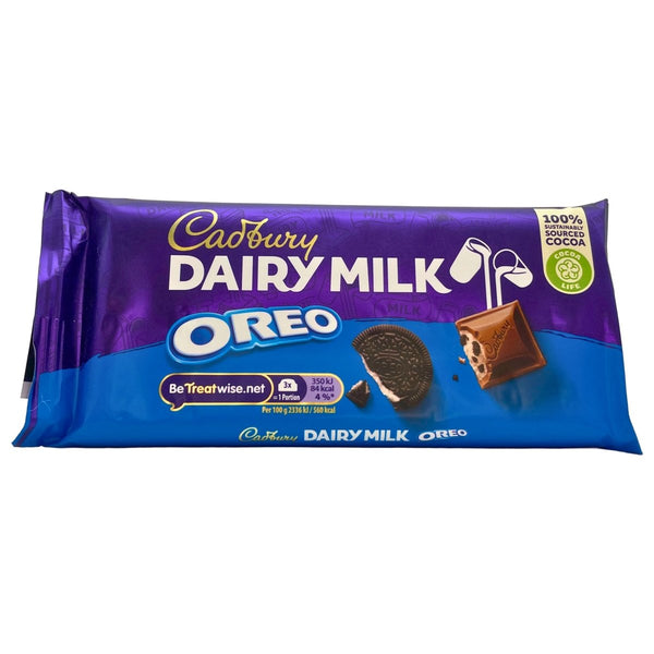 Cadbury Dairy Milk Oreo chocolate bar packaging on a white background