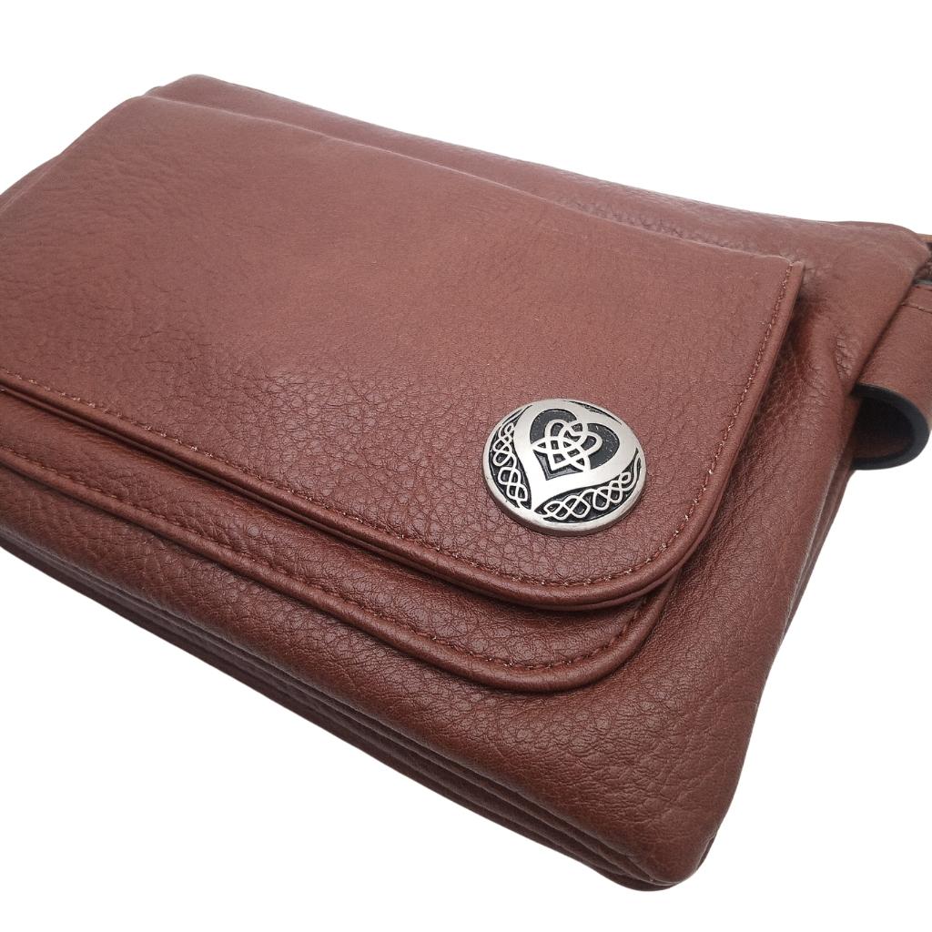Celtic Heart Trinity Knot Cell Phone Pocket Bag- Camel Brown