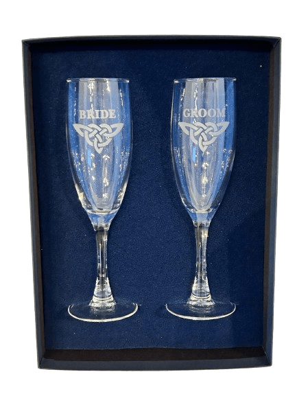 Celtic Knot Bride and Groom Champagne Flutes - The Celtic Gift Store - Drinkware