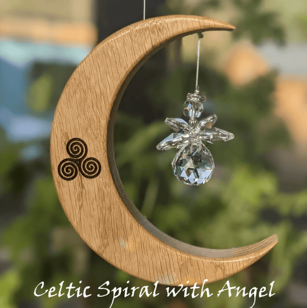 Celtic Moon Suncatcher - Crystal Angel and Spiral (Medium) - The Celtic Gift Store - Decor