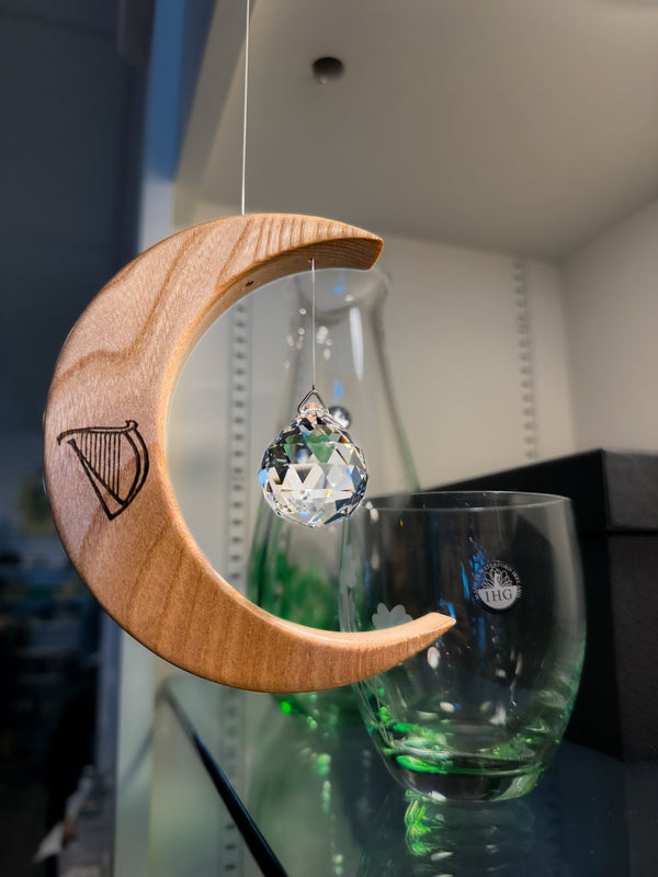 Celtic Moon Suncatcher - Crystal Sphere and Irish Harp (Medium) - The Celtic Gift Store - Decor