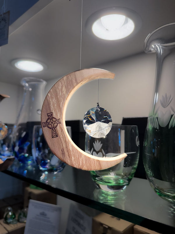 Celtic Moon Suncatcher - Crystal Sun and Celtic Cross (Medium) - The Celtic Gift Store - Decor