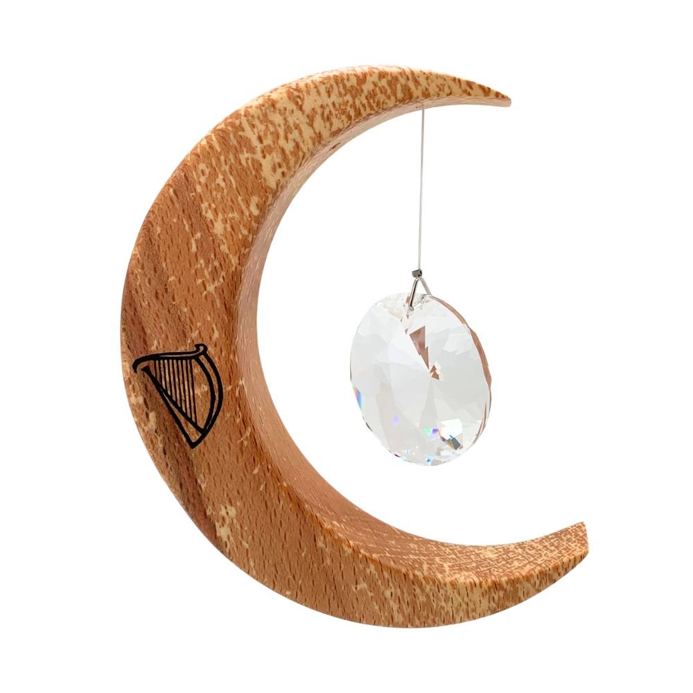 Celtic Moon Suncatcher- Crystal Sun and Irish Harp (Medium) - The Celtic Gift Store - Decor