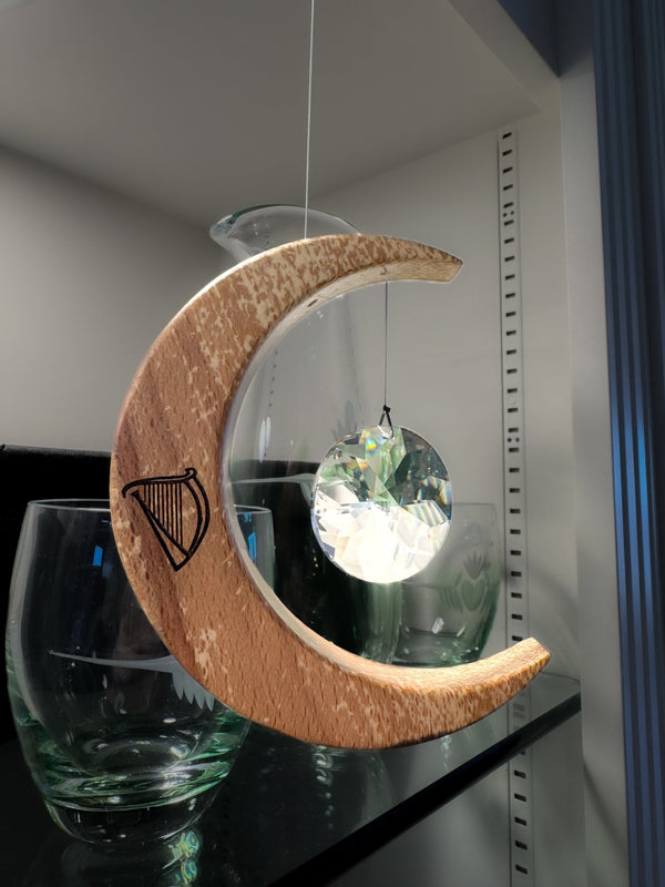 Celtic Moon Suncatcher - Crystal Sun and Irish Harp (Medium) - The Celtic Gift Store - Decor