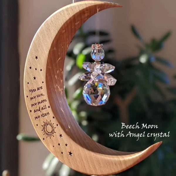 Celtic Moon Suncatcher - Moon and Stars Crystal Angel (Medium) - The Celtic Gift Store - Decor
