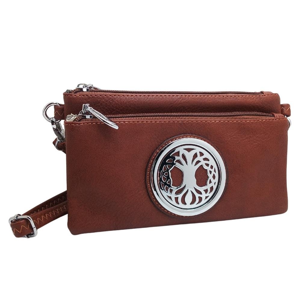 Celtic Tree of Life Tri Zip Pocket Bag - Camel