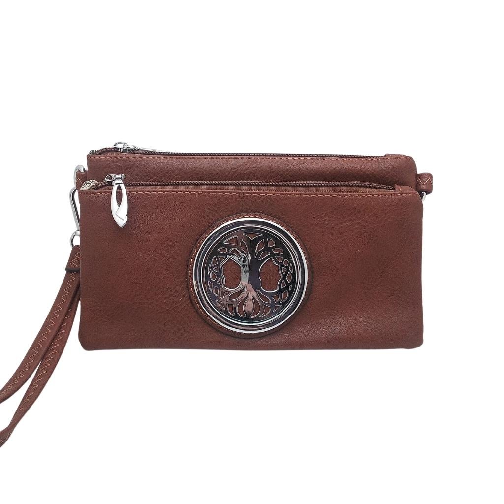 Celtic Tree of Life Tri Zip Pocket Bag- Camel