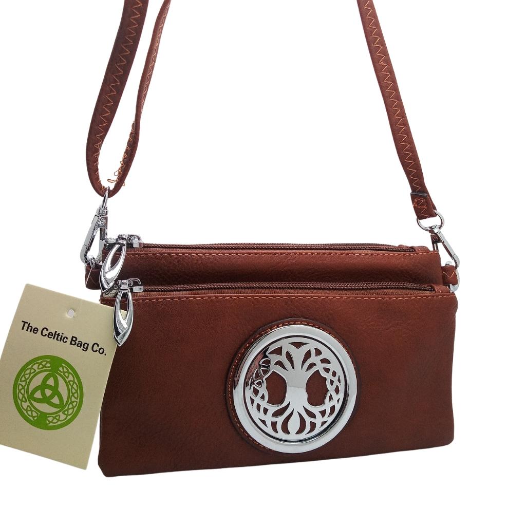 Celtic Tree of Life Tri Zip Pocket Bag - Camel