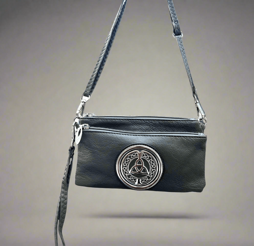 Celtic Tree of Life Tri Zip Pocket Bag - Dark Grey - The Celtic Gift Store - Handbags