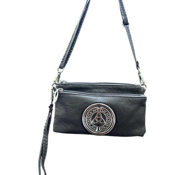 Celtic Tree of Life Tri Zip Pocket Bag - Dark Grey - The Celtic Gift Store - Handbags