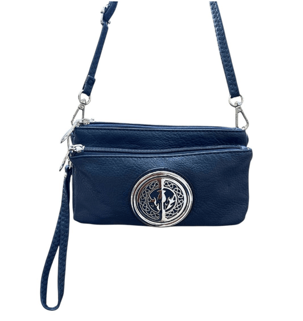 Celtic Trinity Knot Tri Zip Pocket Bag - Navy Blue - The Celtic Gift Store - Handbags