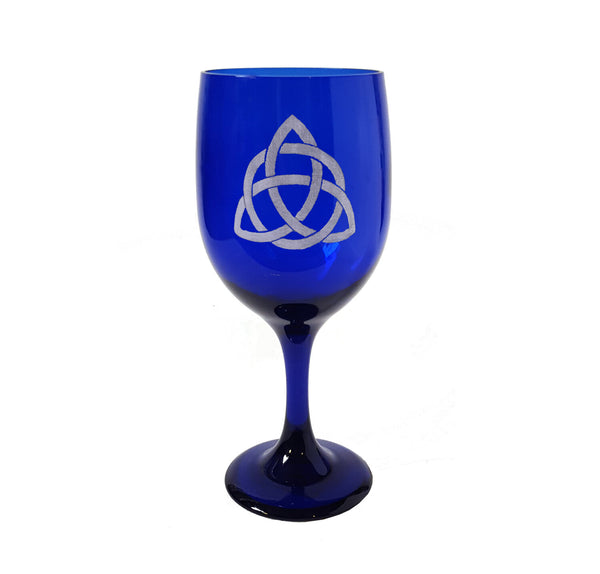 Celtic Trinity Knot Cobalt Blue Engraved Wine Glass