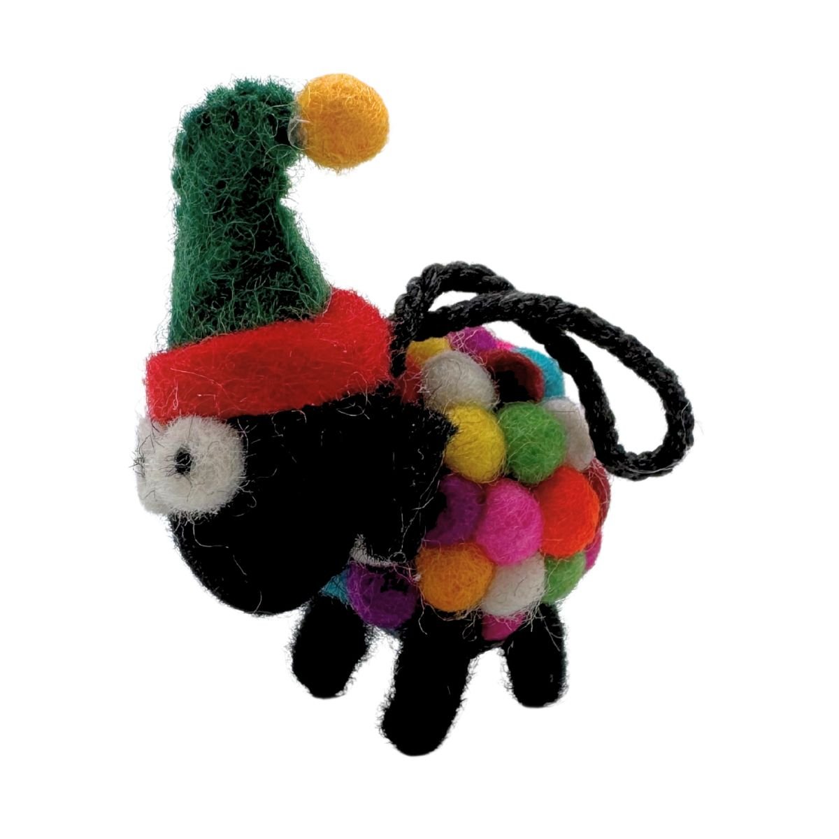Collectible Felt Sheep - Multicolour Ornament with Elf Hat (Mini)