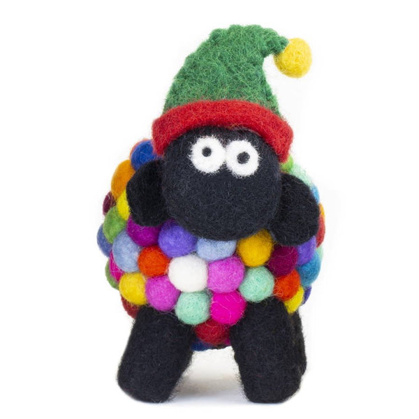Collectible Felt Sheep - Multicolour with Elf Hat (Medium) - The Celtic Gift Store - Decor