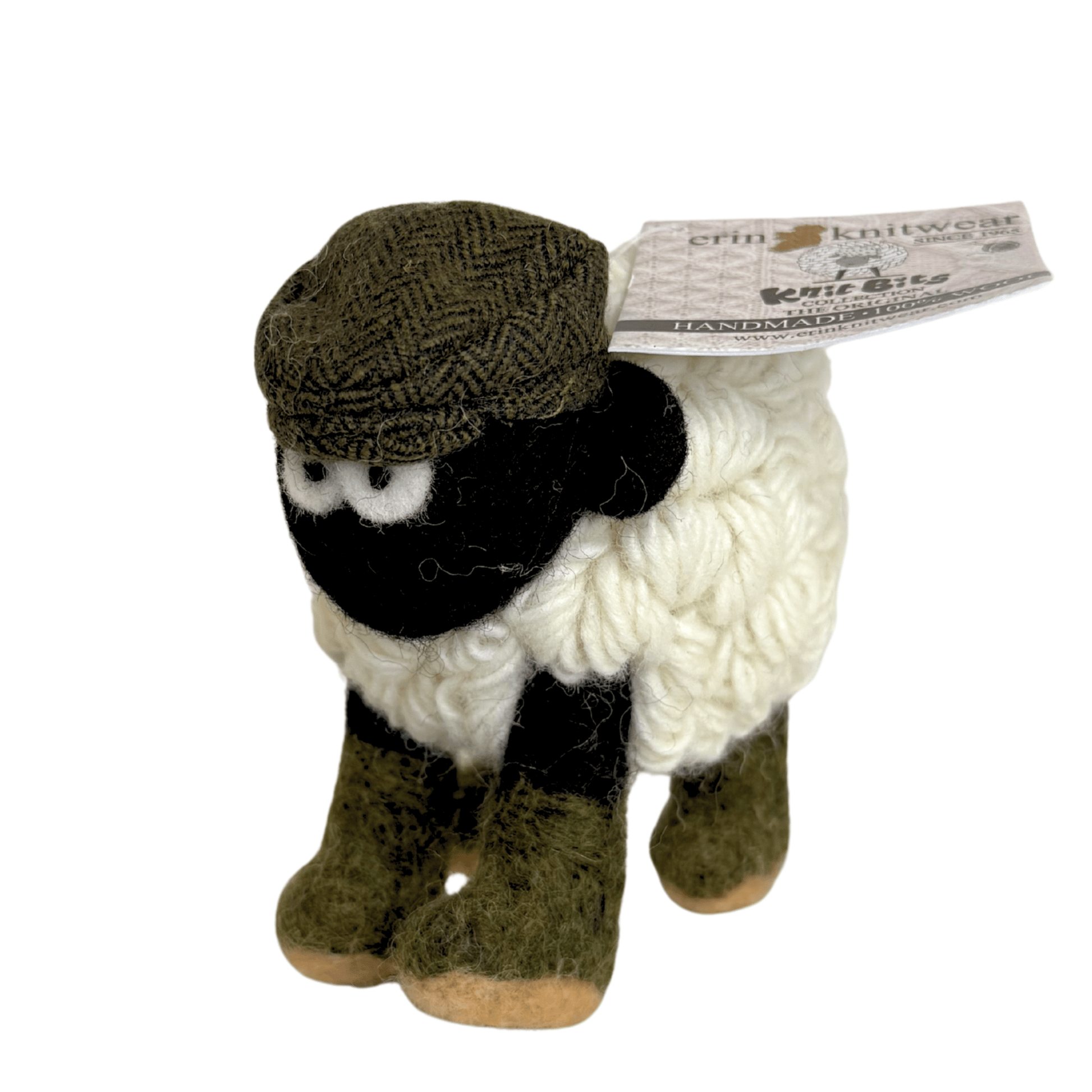 Collectible Knitted Sheep - Boots & Green Flat Cap (Medium) - The Celtic Gift Store - Decor