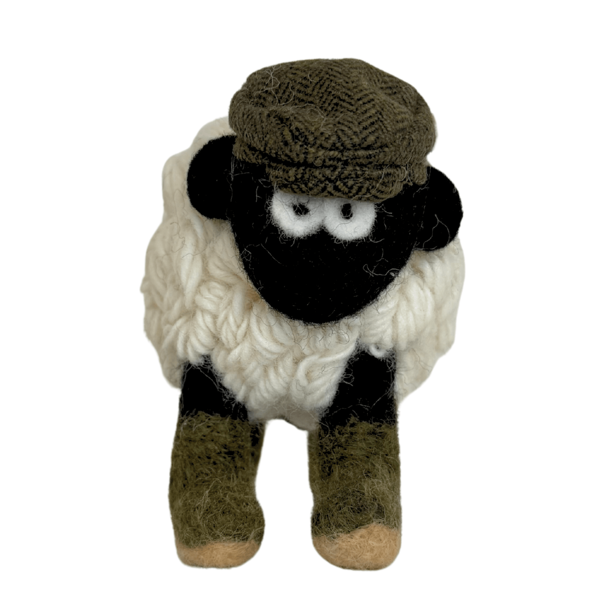 Collectible Knitted Sheep - Boots & Green Flat Cap (Medium) - The Celtic Gift Store - Decor