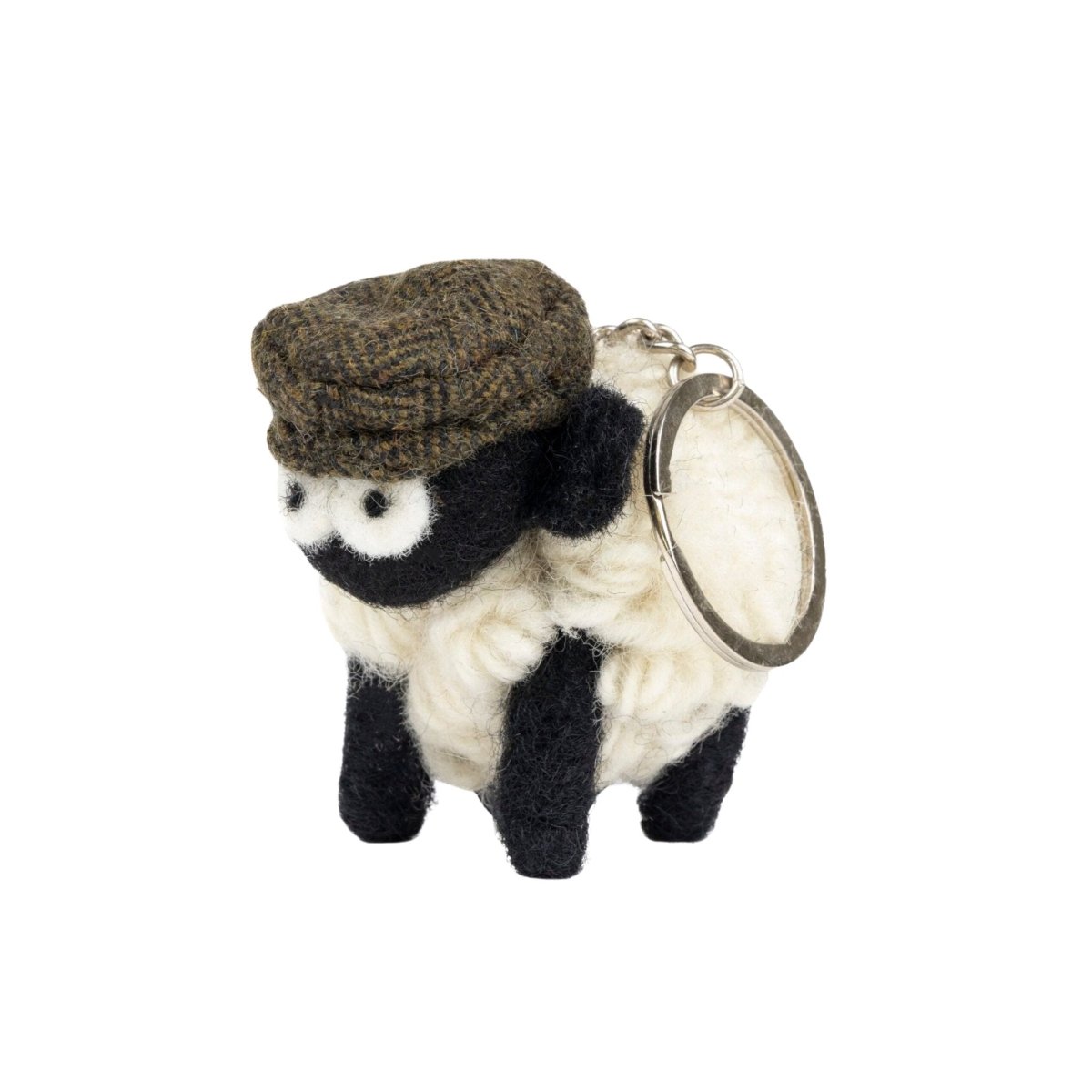 Collectible Knitted Sheep Keyring - Green Flat Cap