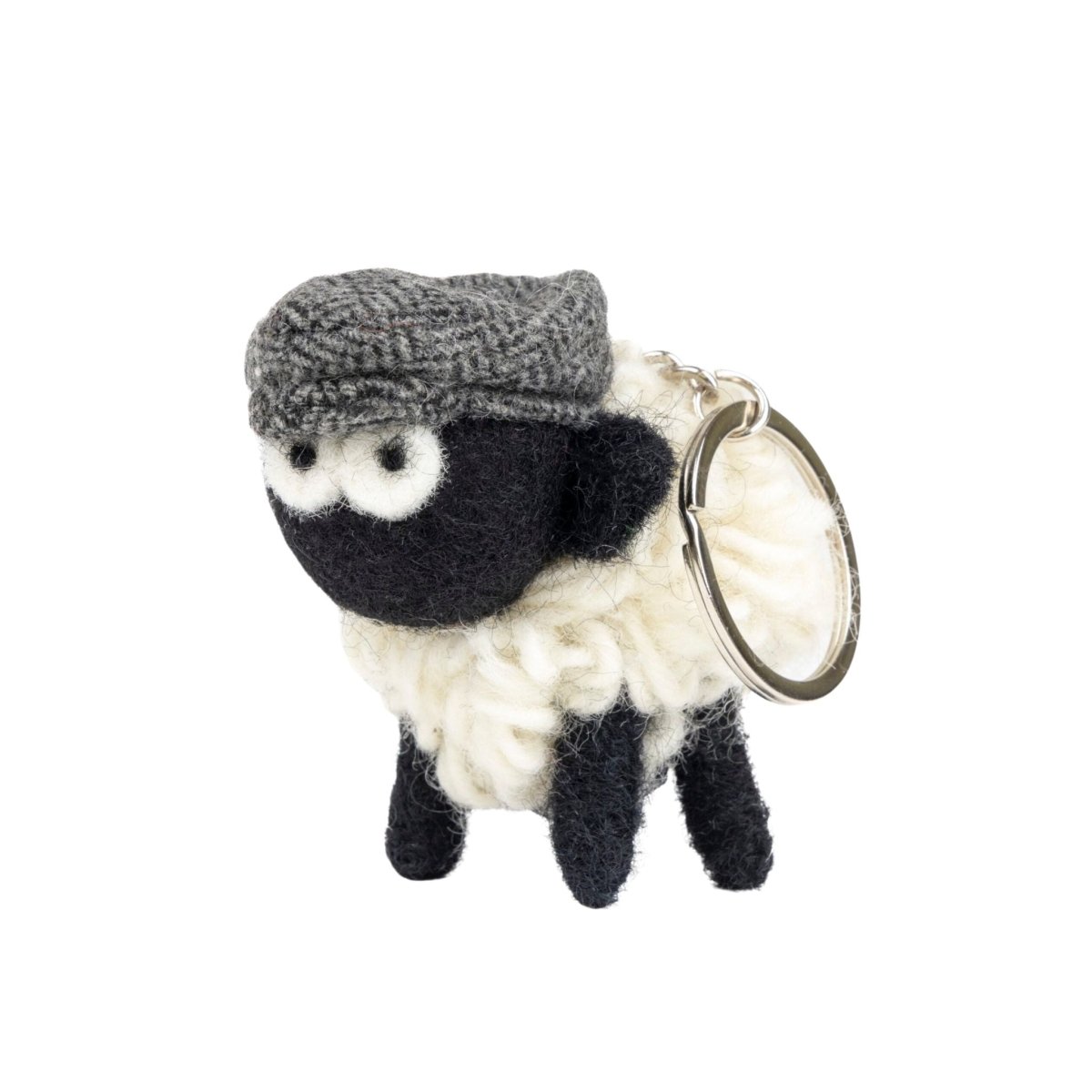 Collectible Knitted Sheep Keyring - Grey Flat Cap
