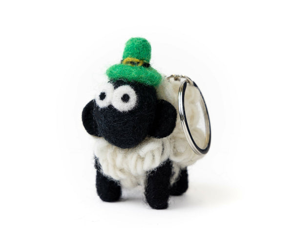 Collectible Knitted Sheep Keyring - Leprechaun Hat - The Celtic Gift Store - Keychains