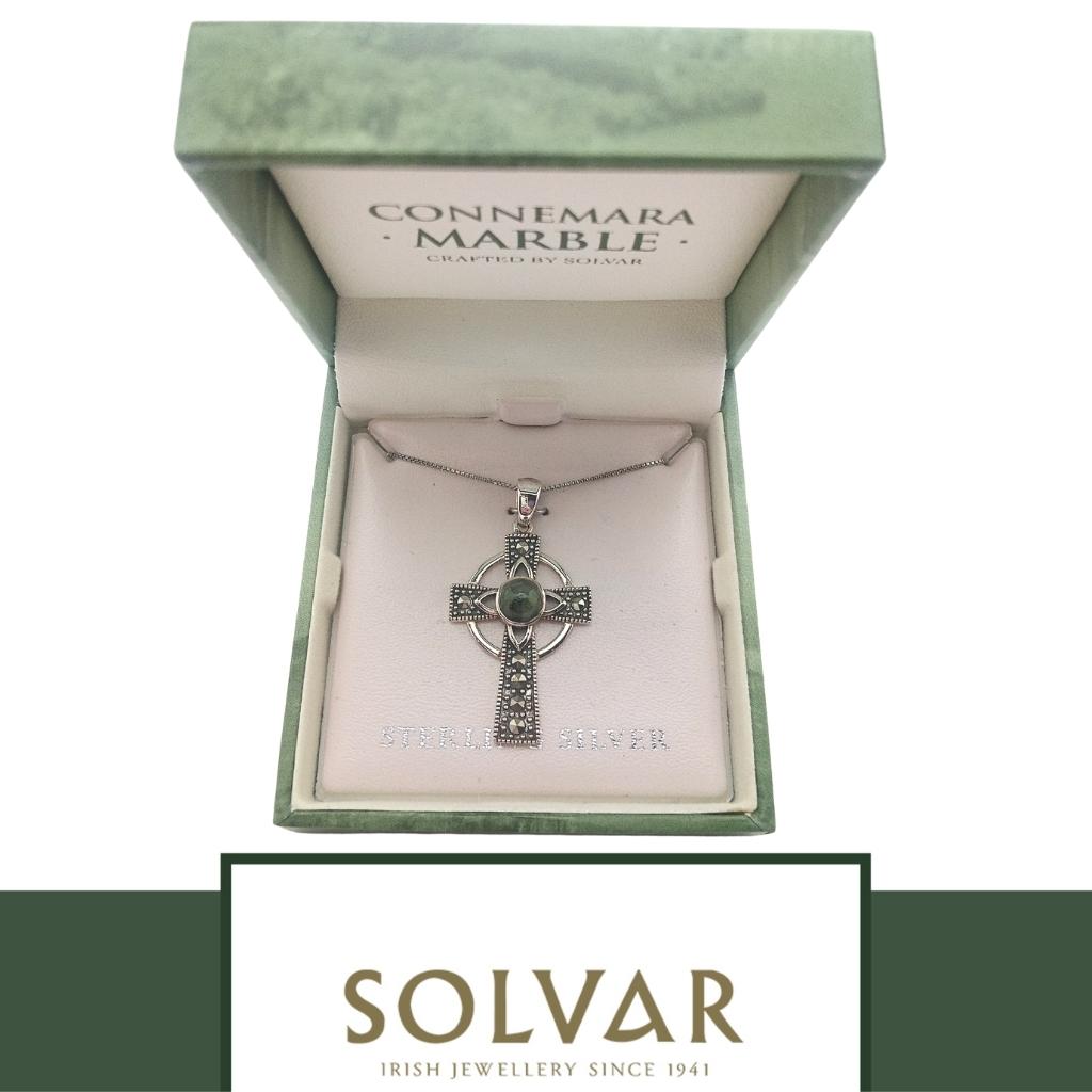 Connemara Marble and Marcasite Celtic Cross Necklace