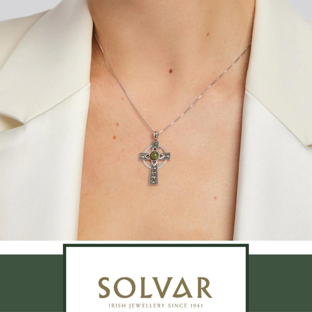 Connemara Marble and Marcasite Celtic Cross Necklace