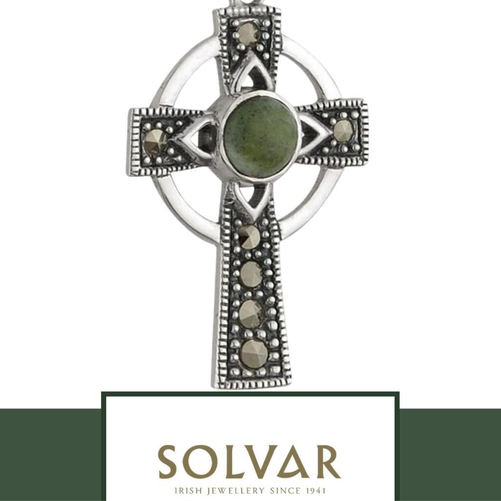Connemara Marble and Marcasite Celtic Cross Necklace