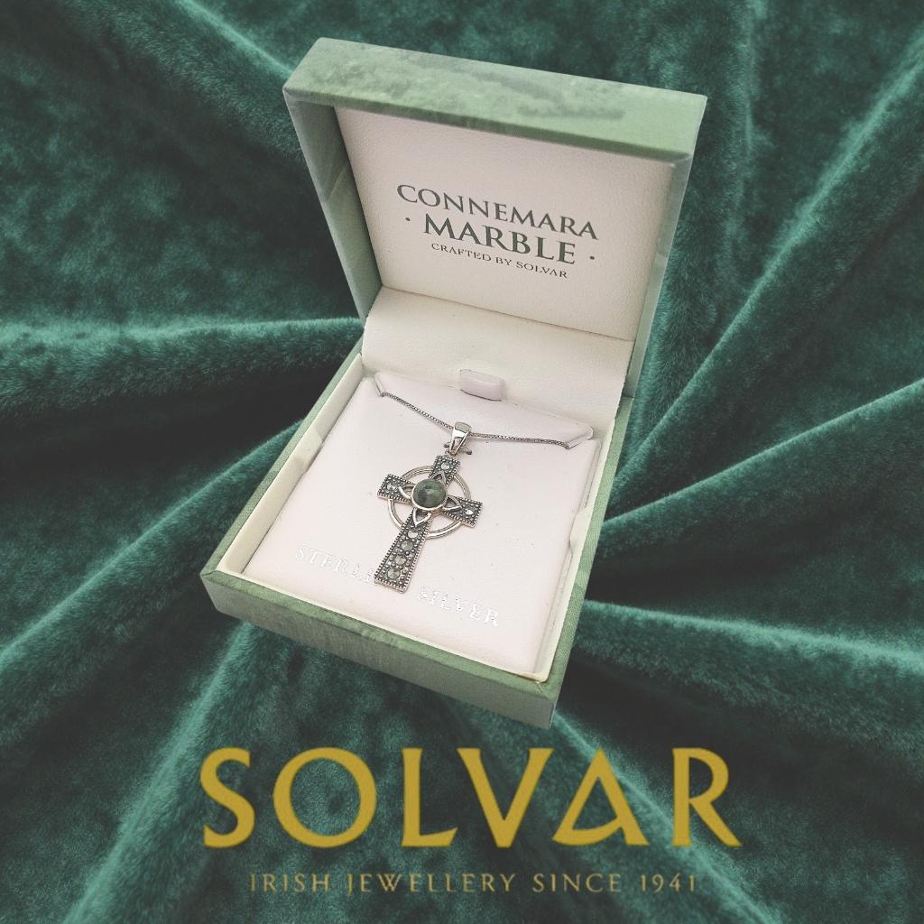 Connemara Marble and Marcasite Celtic Cross Necklace