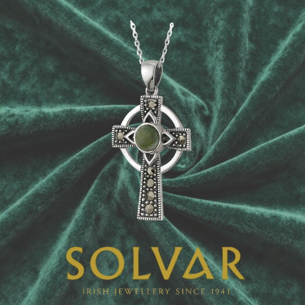 Connemara Marble and Marcasite Celtic Cross Necklace