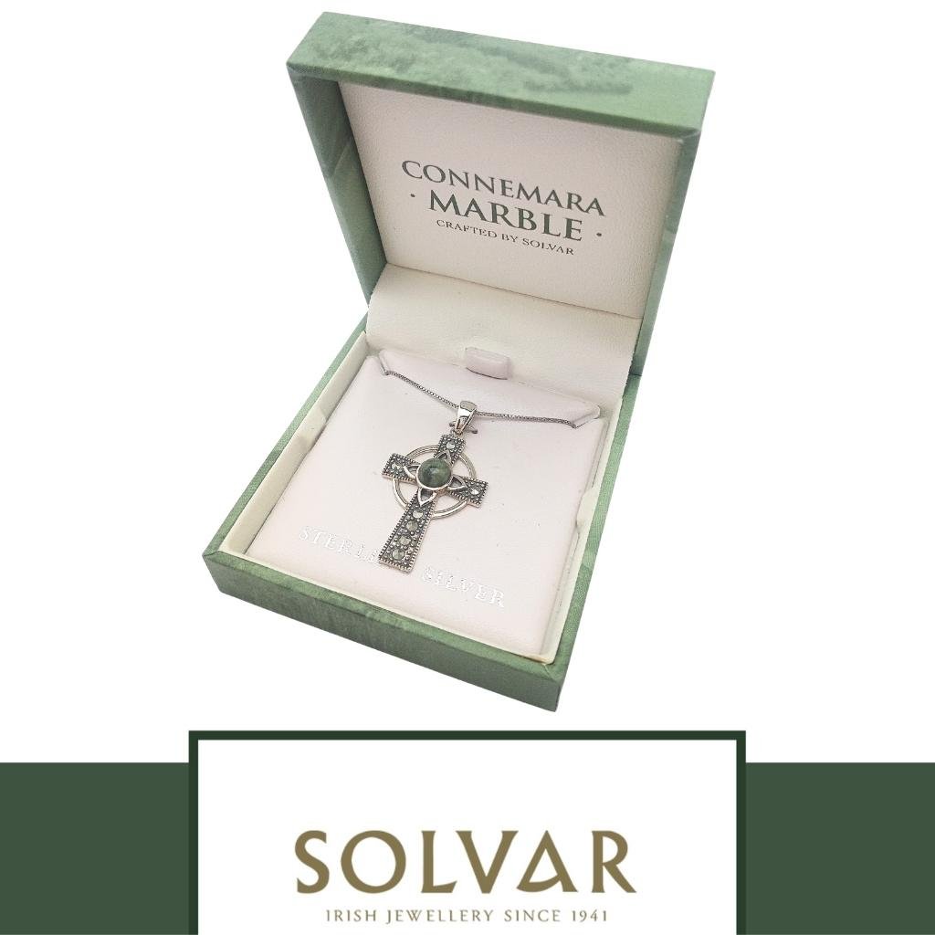 Connemara Marble and Marcasite Celtic Cross Necklace