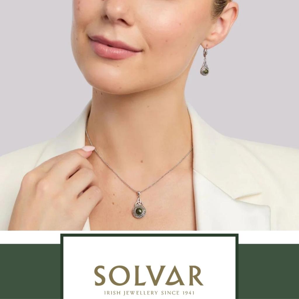 Connemara Marble and Marcasite Celtic Round Trinity Drop Earrings