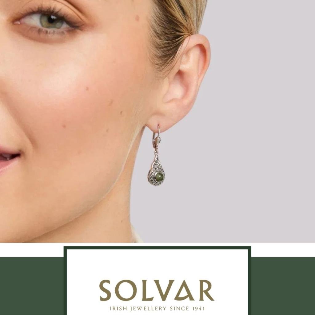 Connemara Marble and Marcasite Celtic Round Trinity Drop Earrings