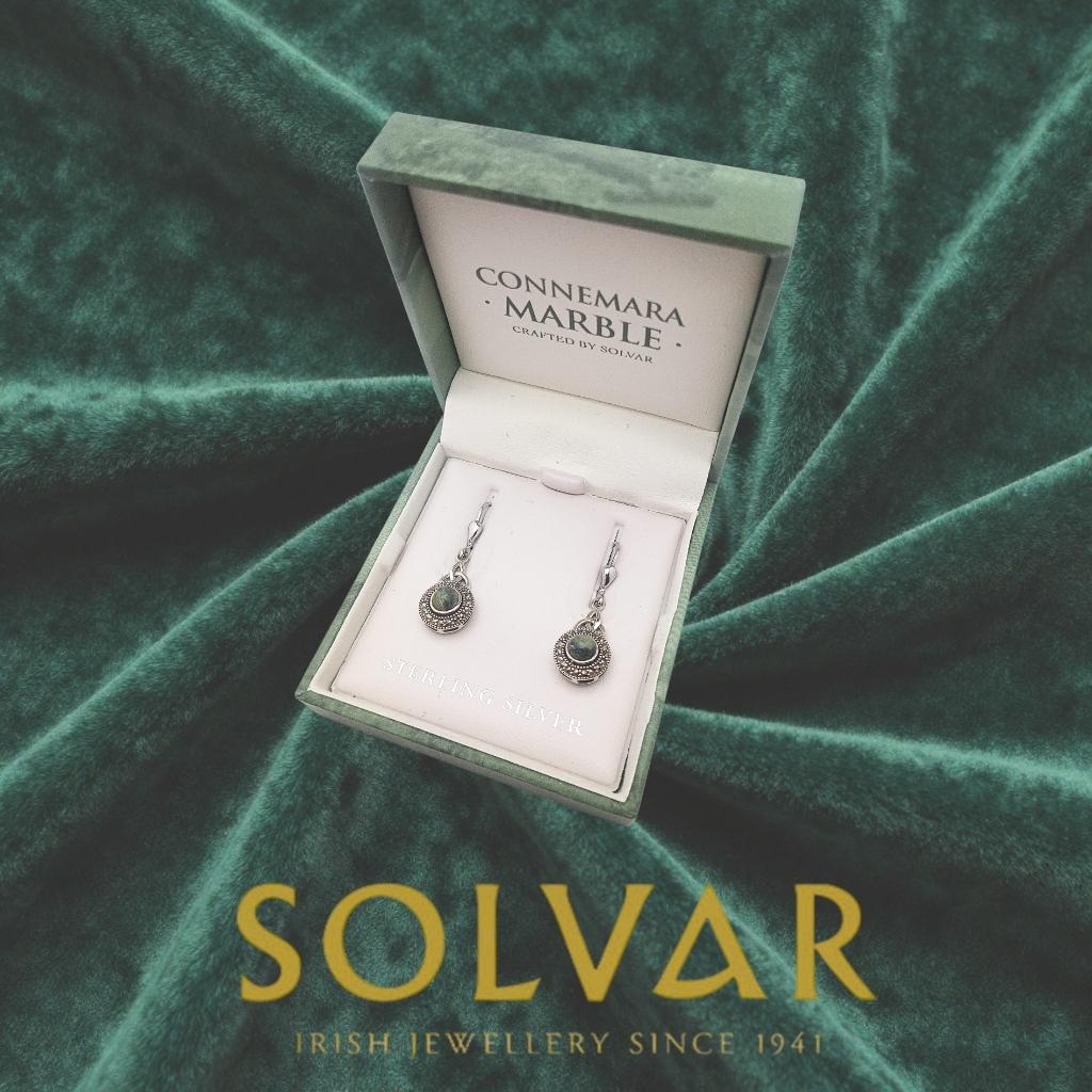 Connemara Marble and Marcasite Celtic Round Trinity Drop Earrings