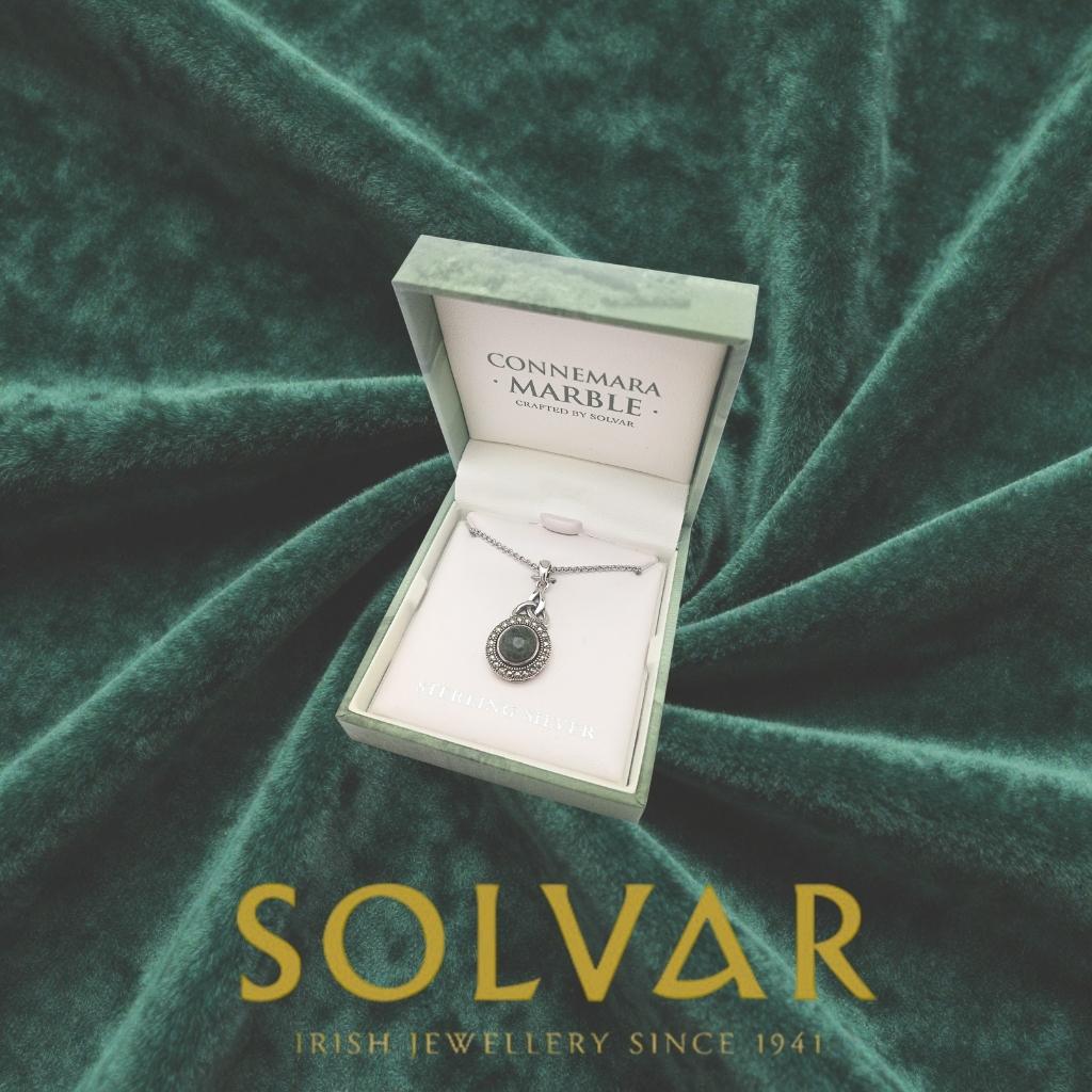 Connemara Marble and Marcasite Celtic Round Trinity Necklace