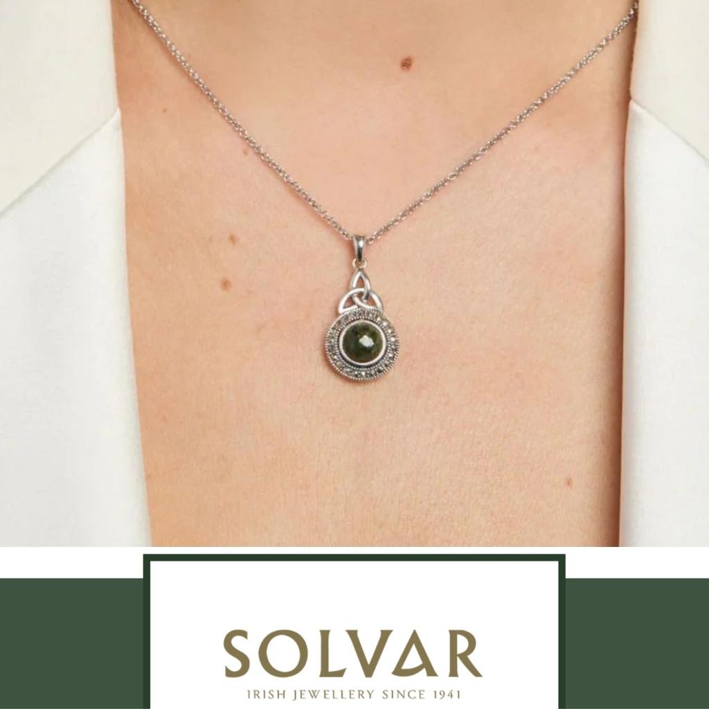 Connemara Marble and Marcasite Celtic Round Trinity Necklace