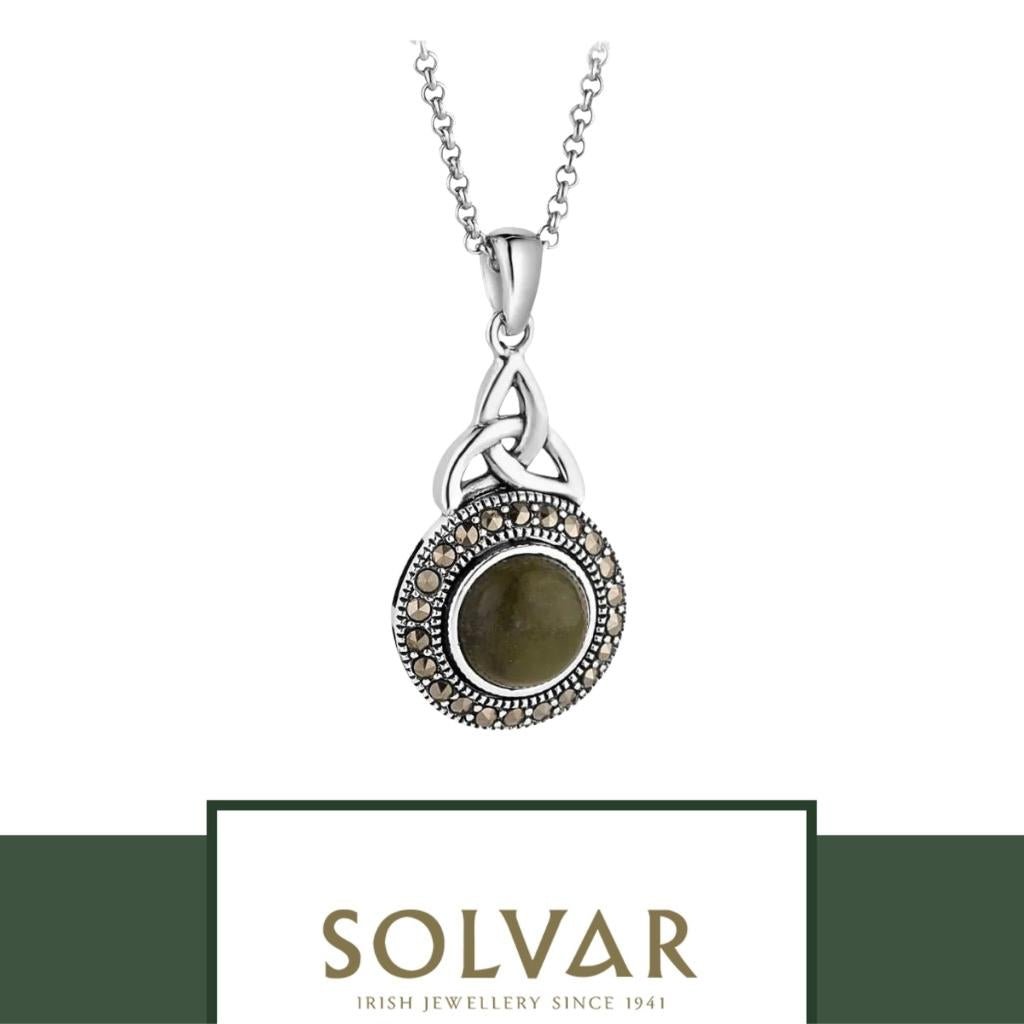 Connemara Marble and Marcasite Celtic Round Trinity Necklace