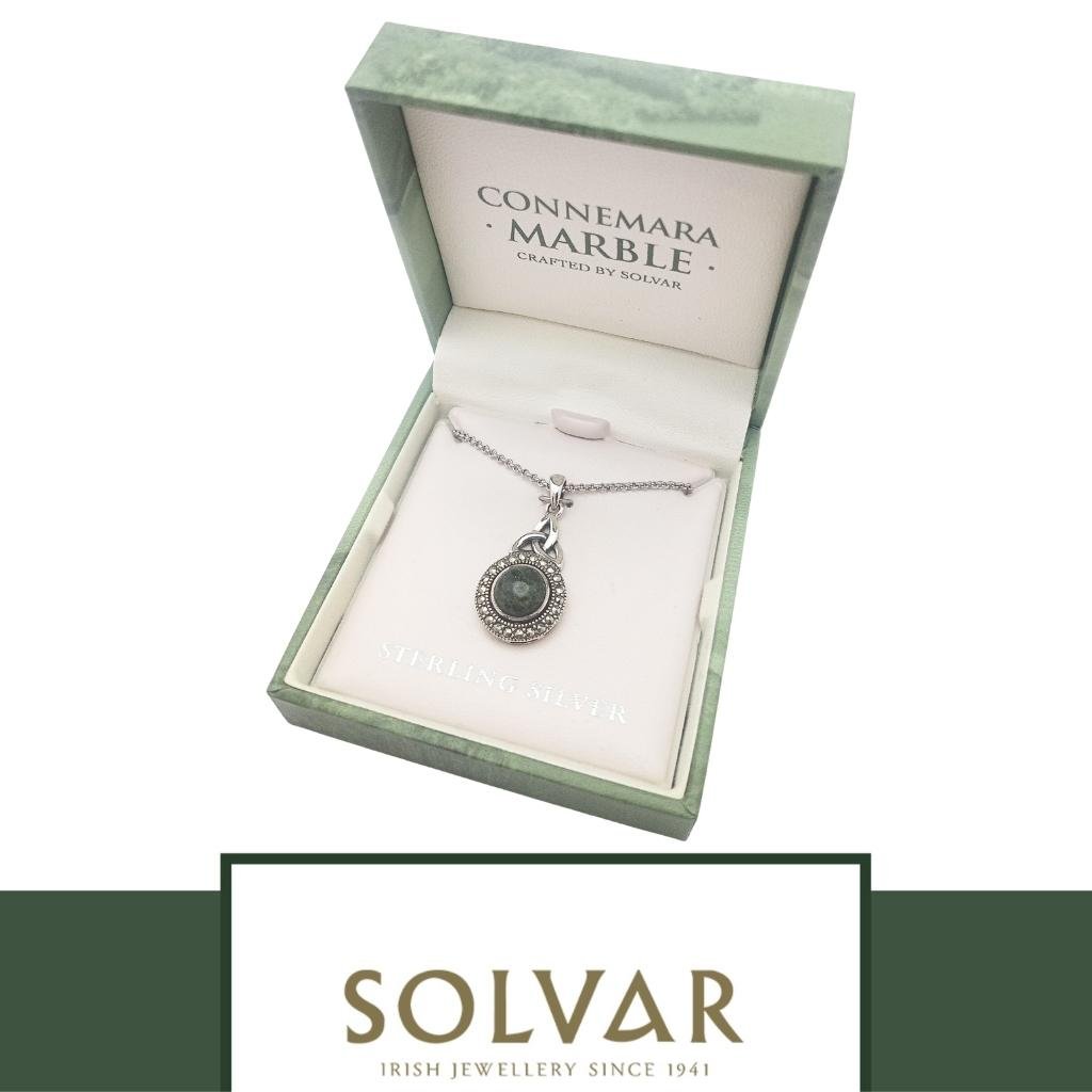Connemara Marble and Marcasite Celtic Round Trinity Necklace