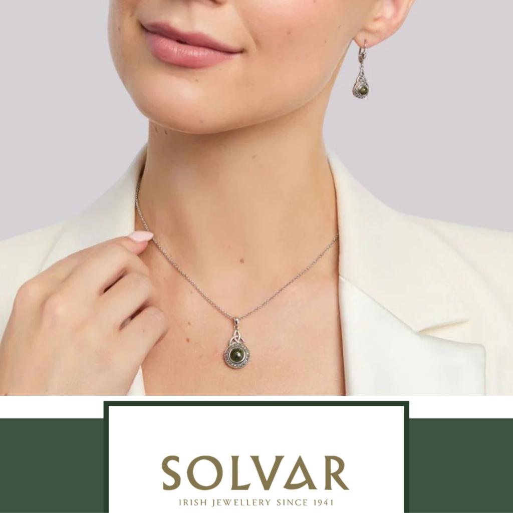 Connemara Marble and Marcasite Celtic Round Trinity Necklace