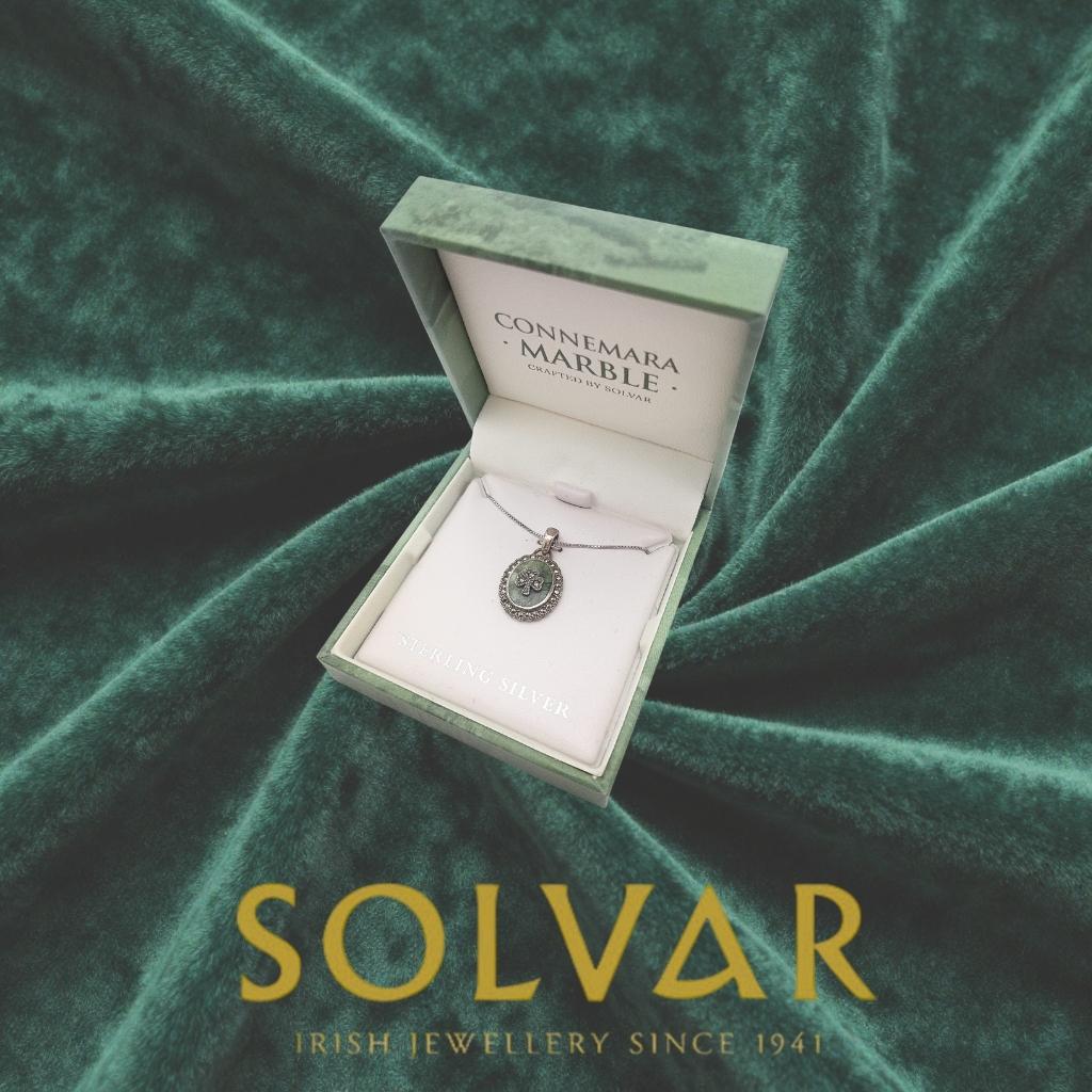 Connemara Marble and Marcasite Oval Shamrock Necklace