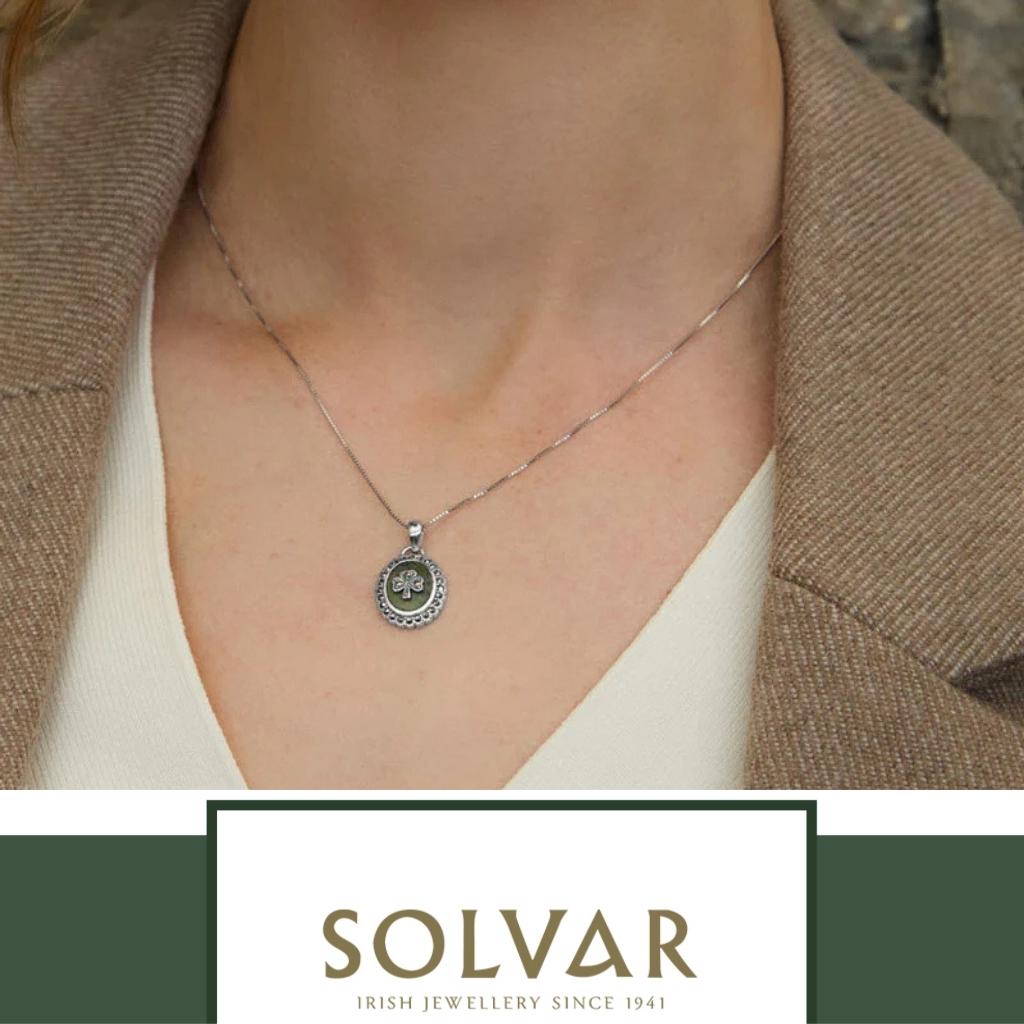 Connemara Marble and Marcasite Oval Shamrock Necklace